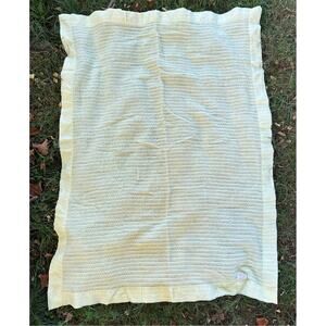 Vintage Carter’s Baby Blanket – Yellow Waffle Knit Satin Trim, Made in USA